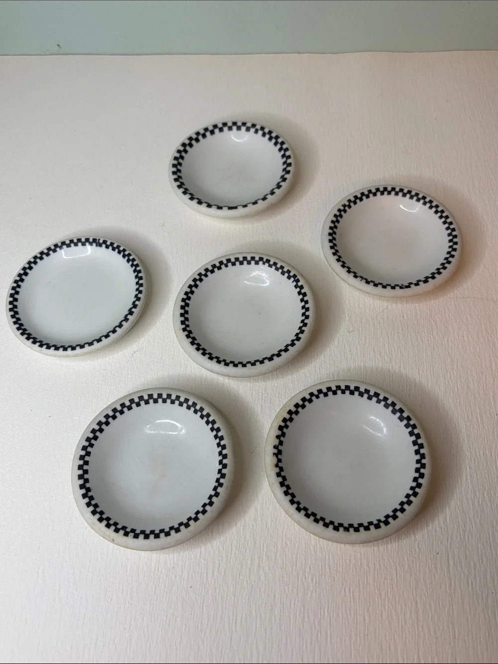 Vintage Restaurant Ware White and Black Butter Pat Dishes - Set of 6